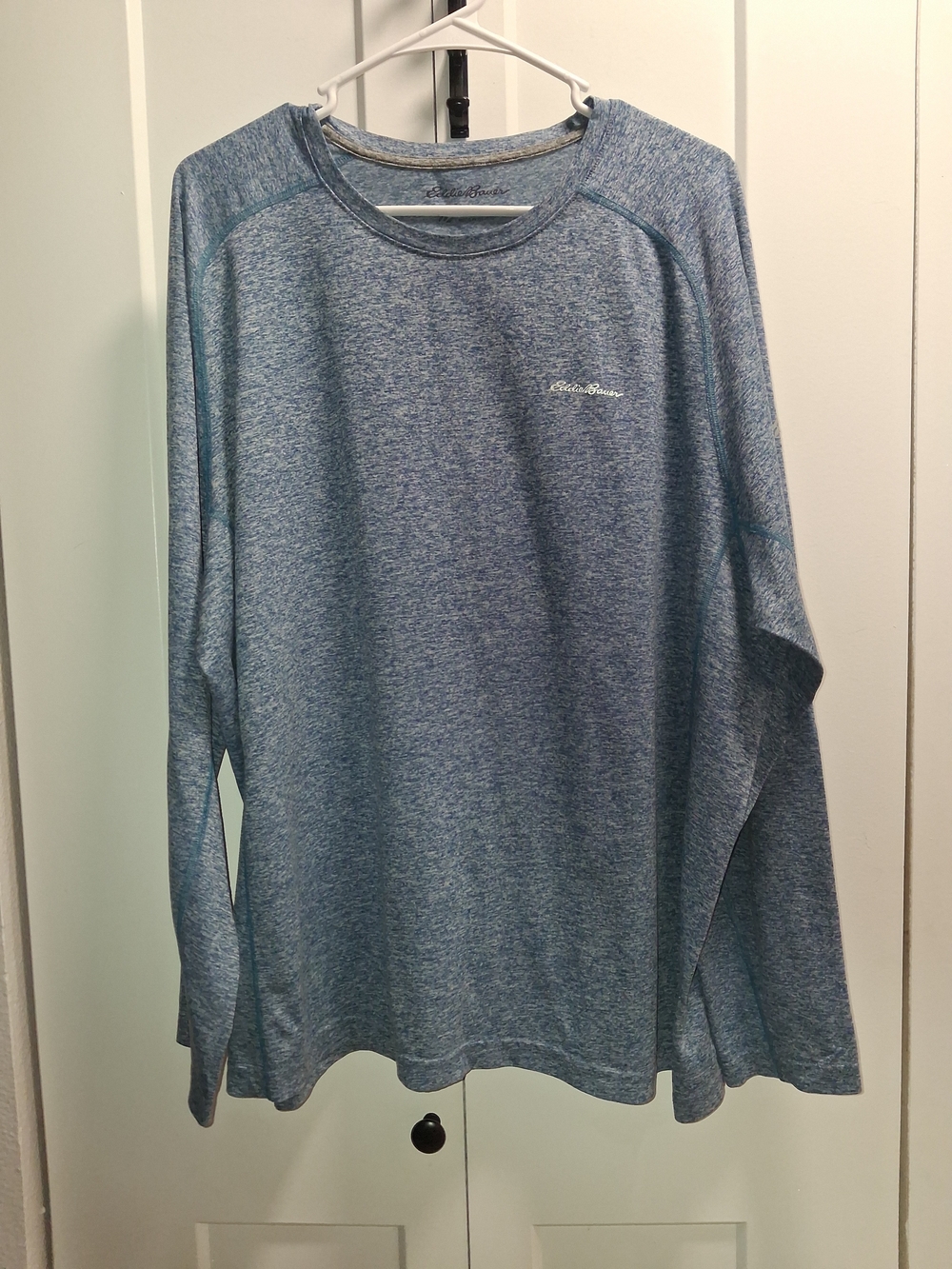 Eddie Bauer Men's Heathered Light Blue Long Sleeve Crewneck